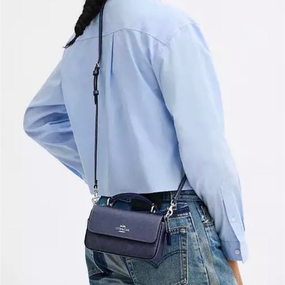 Coach Mini Josie Top Handle Bag In Signature coated canvas, Silver/Blue/Navy New - Picture 8 of 14